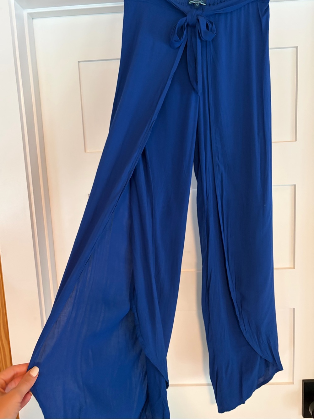 Wide-Leg Wrap Palazzo Pants with Tie Waist in Royal Blue